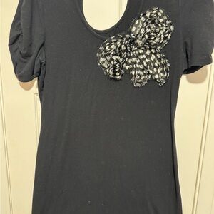 6 Degrees Black Top with Puff Sleeves and Polka Dot Bow